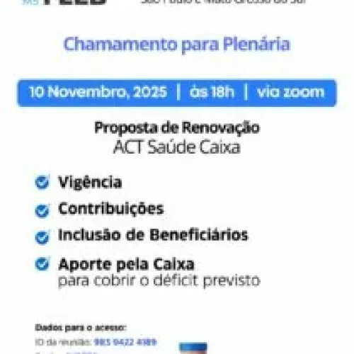 Feeb SP/MS convoca plenária para discutir renovação do ACT Saúde Caixa